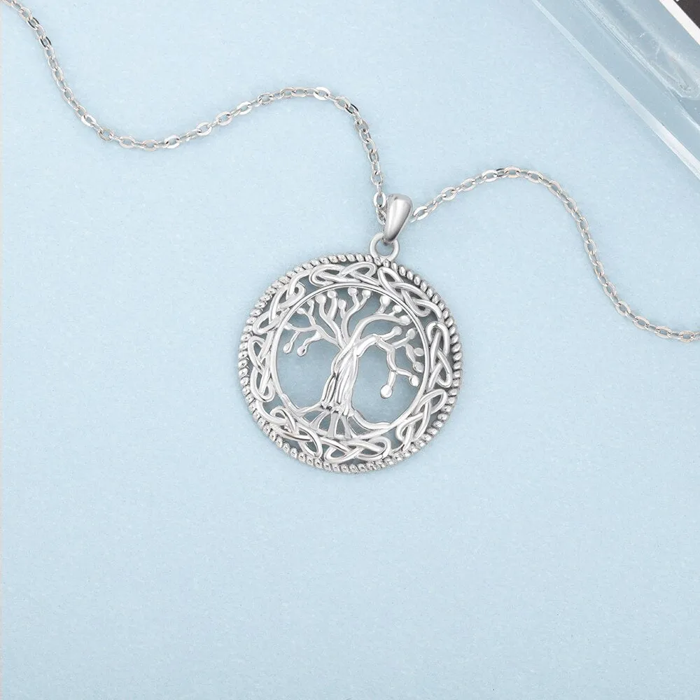 Vintage 925 Sterling Silver Tree of Life Round Pendant Necklace Women Silver Jewelry Birthday Gift for Grandma