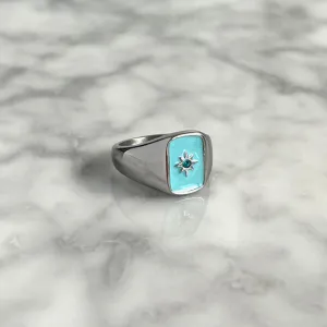 Vintage Star Signet Ring in Aqua