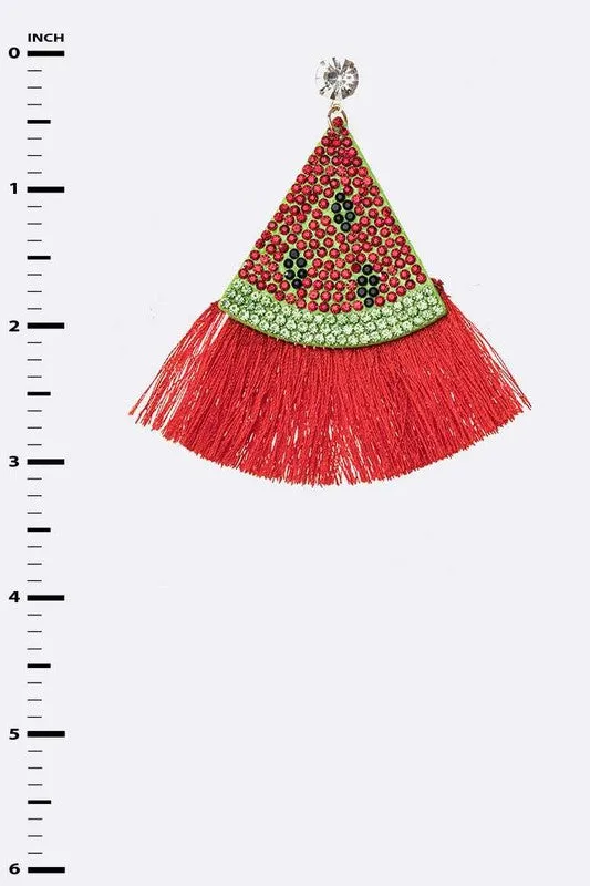 Watermelon Iconic Rhinestone Tassel Earrings