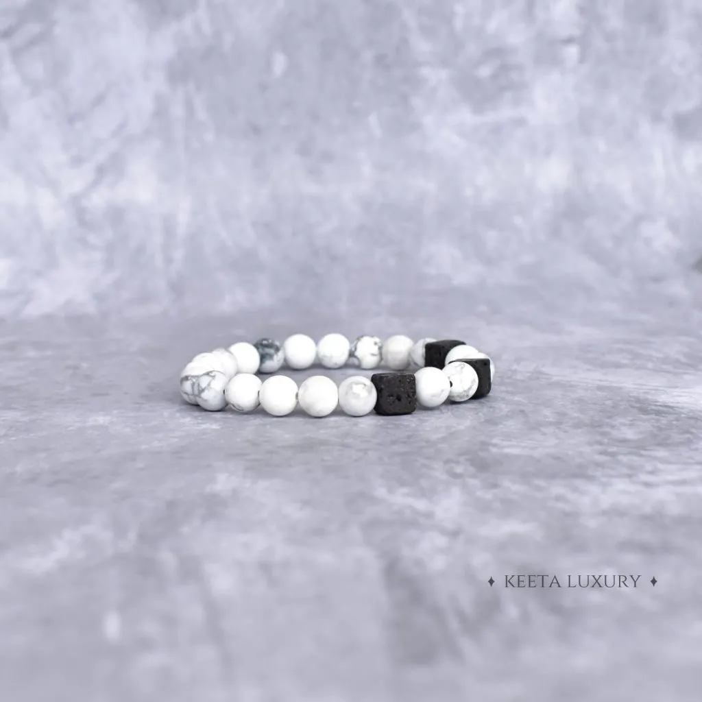 White Majesty - Howlite and Black lava Bracelets