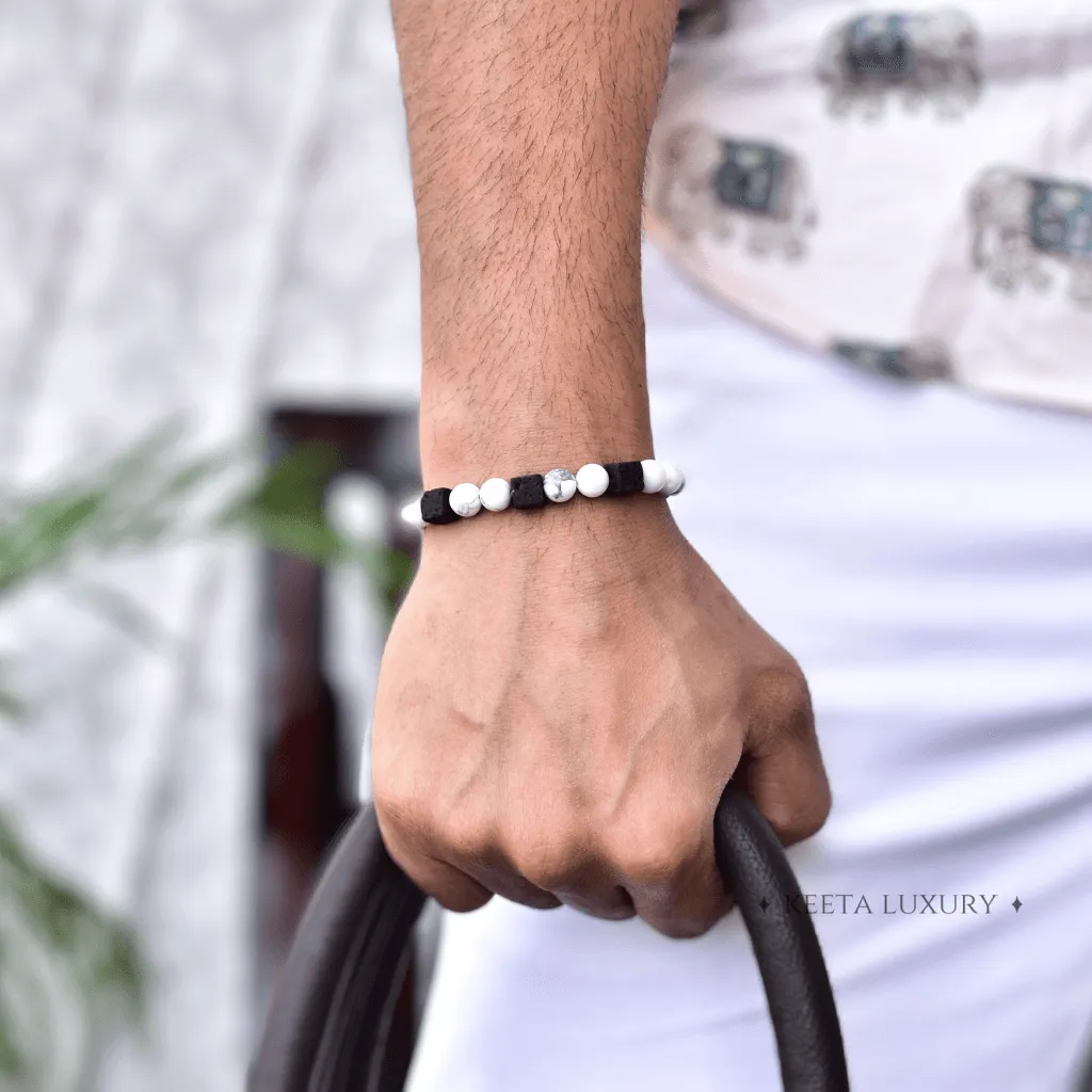 White Majesty - Howlite and Black lava Bracelets