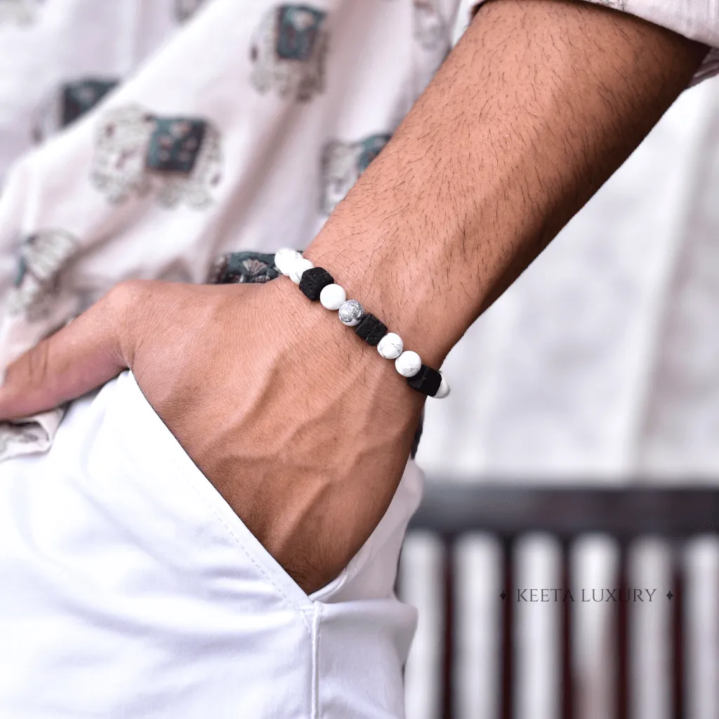 White Majesty - Howlite and Black lava Bracelets