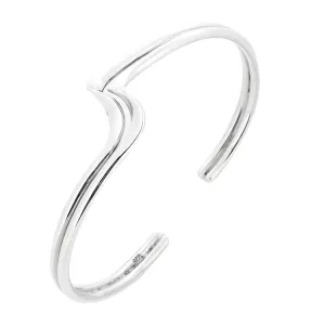 Women's Silver Bracelet | Chic Sterling Silver Double Wave Bangle for Women Girls