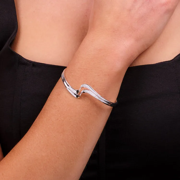 Women's Silver Bracelet | Chic Sterling Silver Double Wave Bangle for Women Girls