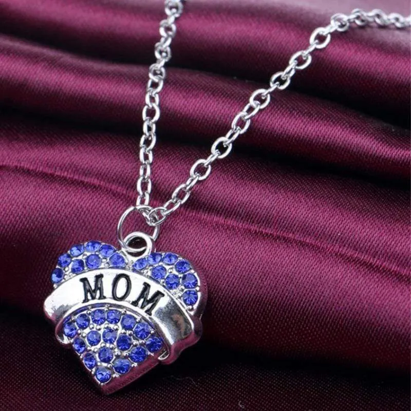 You Are My Heart Mom Blue Rhinestone Necklace